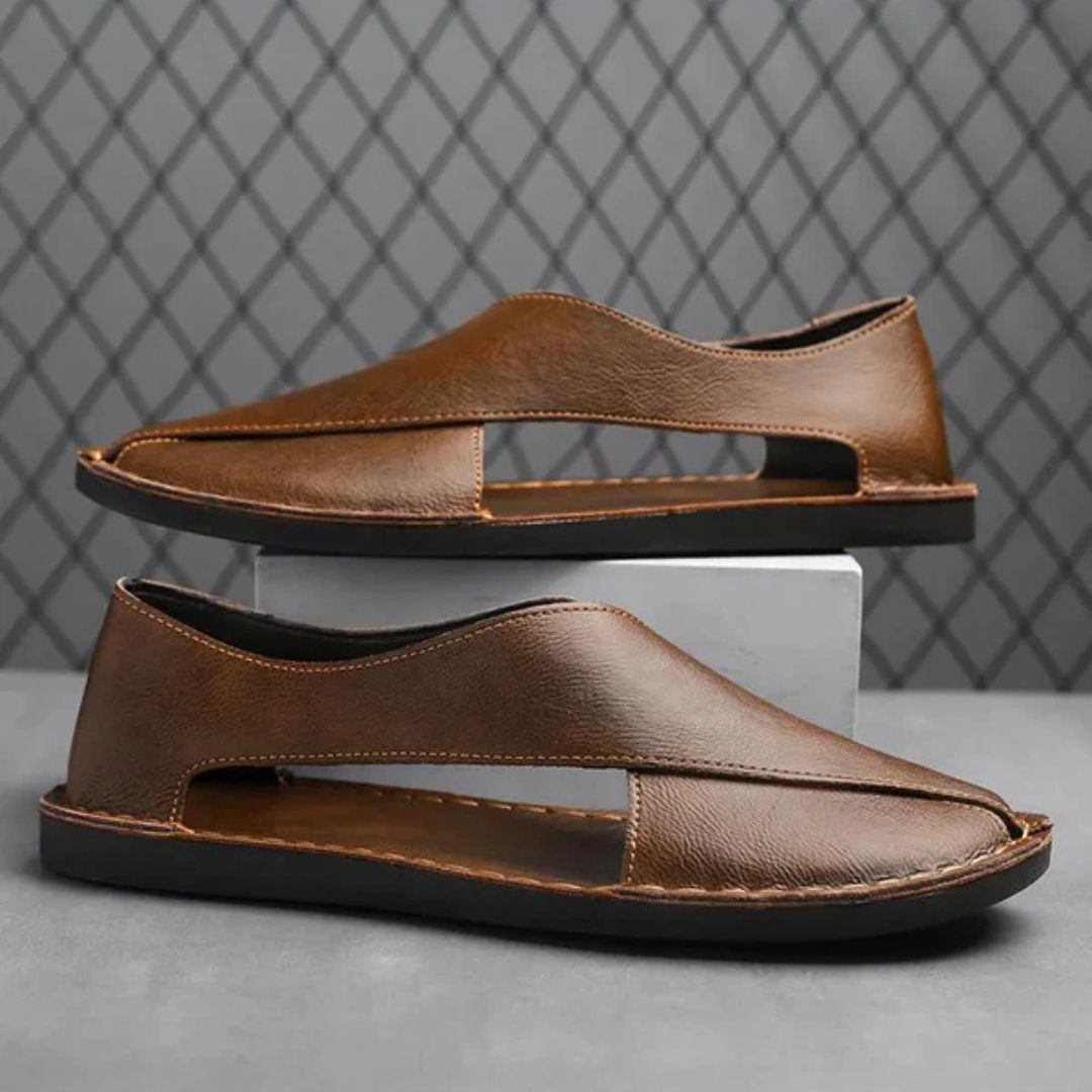 Leather Sandals for Men ⎜ Comfortable One - Pedal Beach Shoes Made From Breathable Genuine Leather