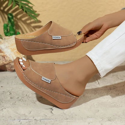 Summer Wedge Loafers for Women ⎜ Comfortable Mules with a Thick Heel and Simple Design for Everyday Wear