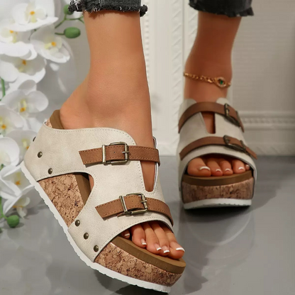 Women's Wedge Sandals ⎜ Comfortable Shoes with Buckle Fastening and Fashionable Cork Sole