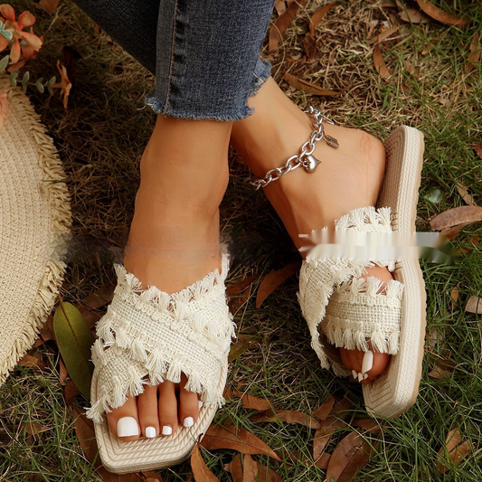 Beach Sandals for Women ⎜ Comfortable Summer Shoes with Fringes and Non - Slip Eva Sole