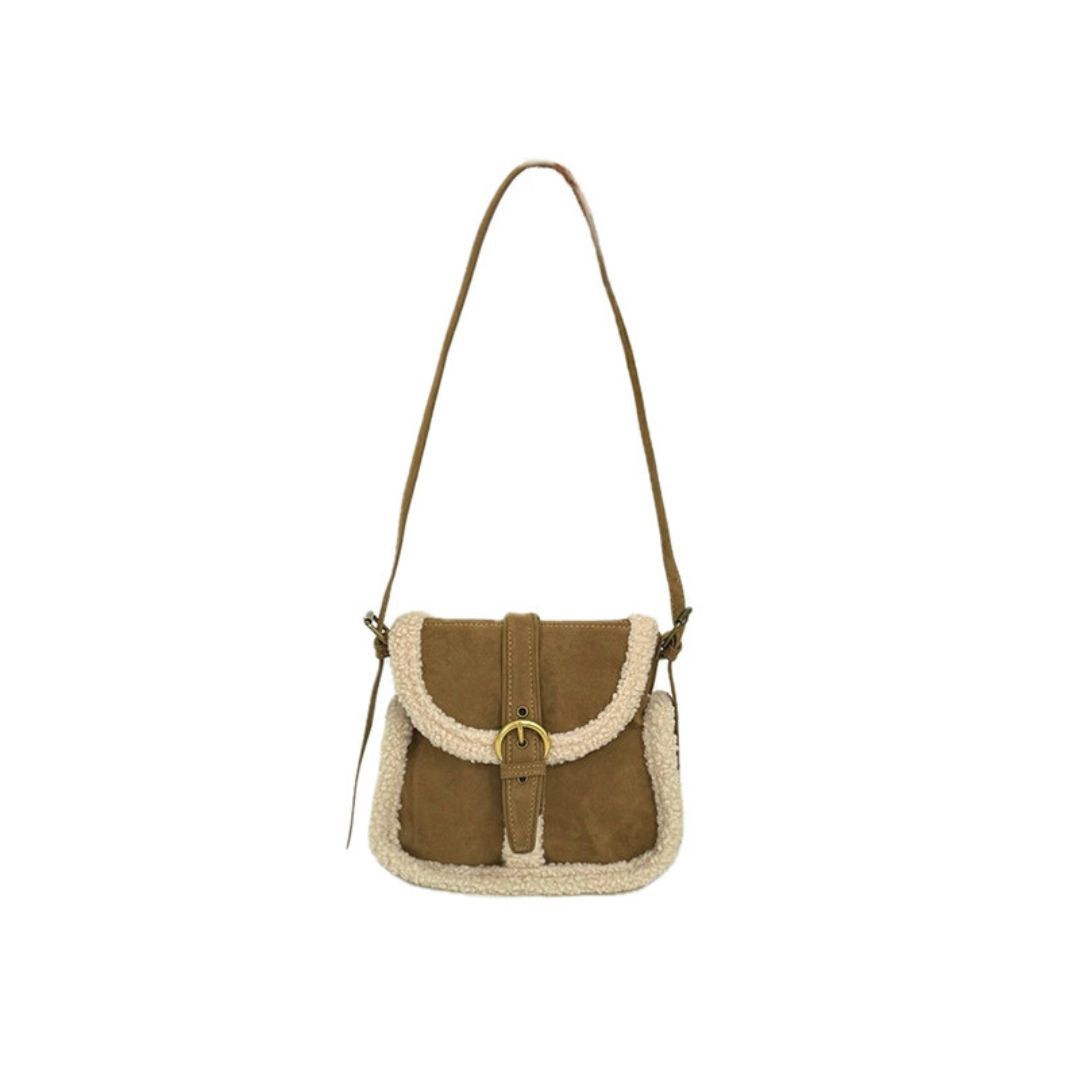 Vintage Shoulder Bag for Women ⎜ Fashionable Lambswool Bag with Elegant Buckle Fastening