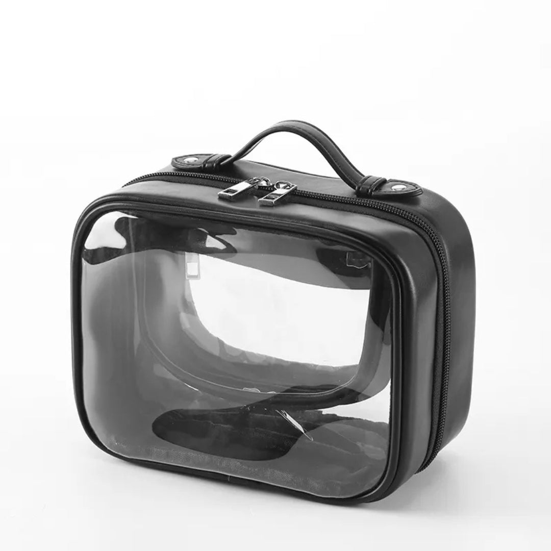 Cosmetics Bag for Women ⎜ Transparent Hard Shell with Zip and Practical Carrying Handle for Travelling