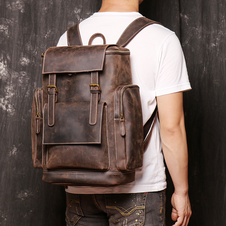 Laptop Backpack for Men ⎜ Large Leather Backpack with Side Pockets and Extra Storage Space for Travelling