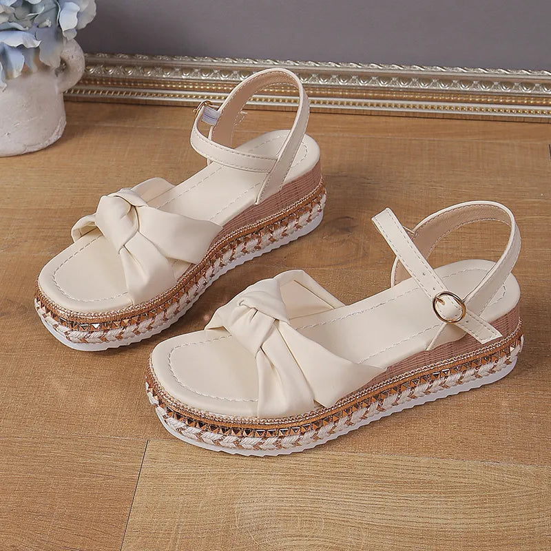 Women's Platform Sandals ⎜ Comfortable Summer Shoes with Bow and Adjustable Strap for Everyday Wear & Holidays
