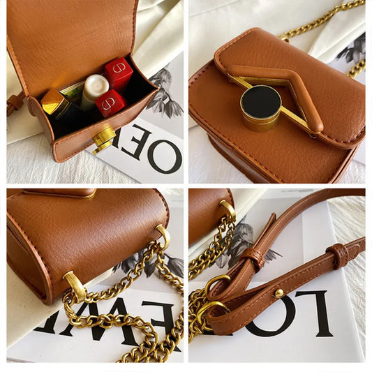 Small Shoulder Bag with Chain ⎜ Elegant Design with Golden Buckle and Minimalist Details