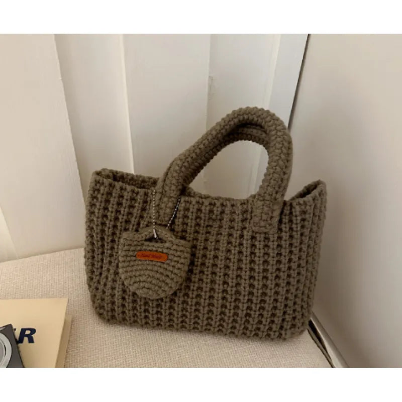 Handmade Knitted Bag for Women ⎜ Cute Woollen Bag with Practical Handles and Additional Pouch