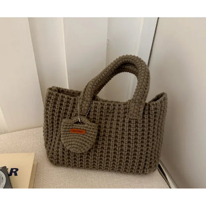 Handmade Knitted Bag for Women ⎜ Cute Woollen Bag with Practical Handles and Additional Pouch