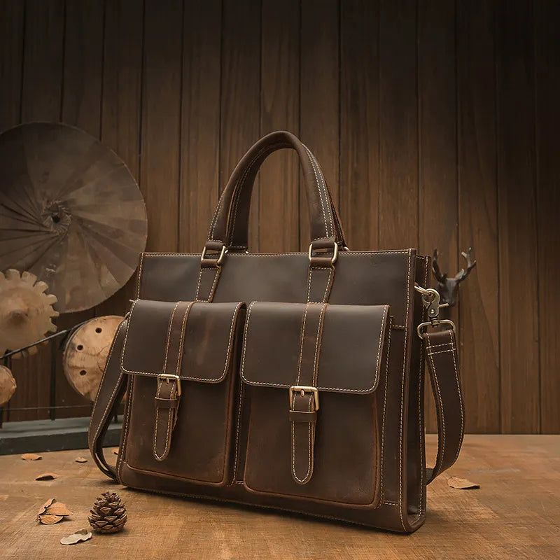 Real Leather Laptop Bag ⎜ Handmade Vintage Briefcase with Plenty of Storage Space and a Robust Design