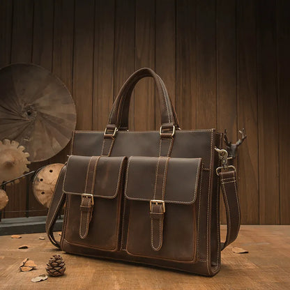 Real Leather Laptop Bag ⎜ Handmade Vintage Briefcase with Plenty of Storage Space and a Robust Design