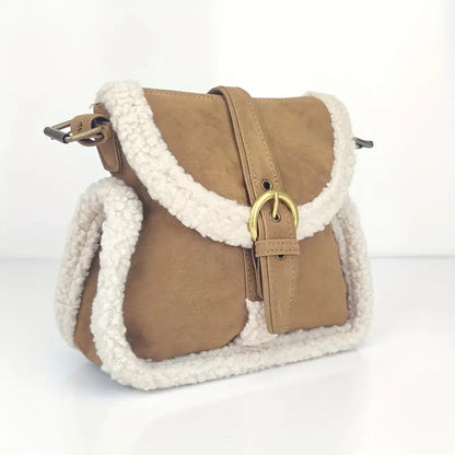 Vintage Shoulder Bag for Women ⎜ Fashionable Lambswool Bag with Elegant Buckle Fastening