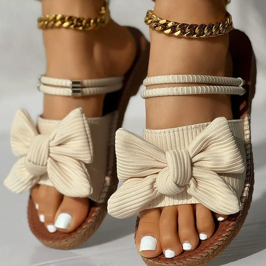 Women's Sandals with Bow Detail ⎜ Comfortable Summer Shoes with Elasticated Strap and Fashionable Design