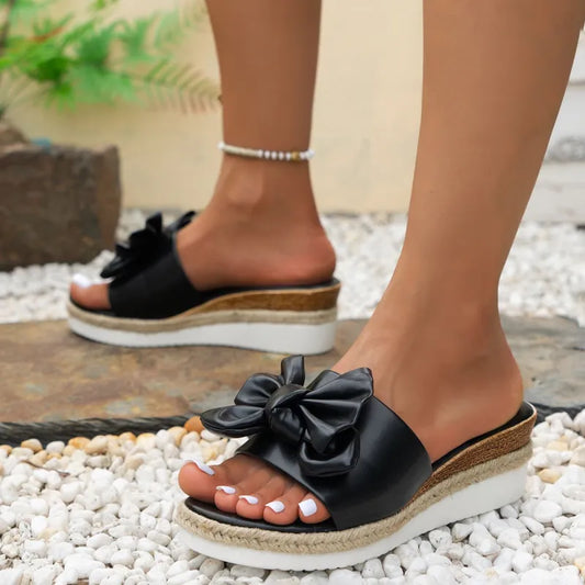 Women's Wedge Heel Slip - on Shoes ⎜ Comfortable Summer Shoes with Bow Detail and Non - Slip Sole