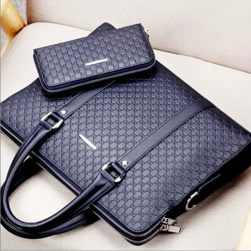 Leather Briefcase for Men ⎜ Stylish Business Bag with Embossed Design and Additional Wallet