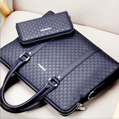 Leather Briefcase for Men ⎜ Stylish Business Bag with Embossed Design and Additional Wallet
