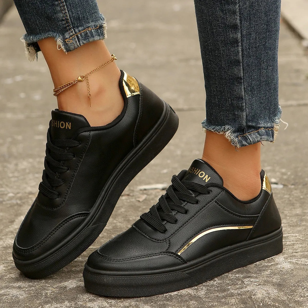 Women's Trainers ⎜ Comfortable Lace - Up Shoes with Shiny Accents and a Thick Sole Profile for Everyday Wear