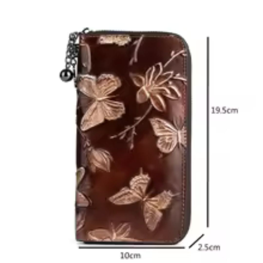 Women's Clutch with Zip ⎜ Vintage Design with Floral Embossing and Practical Wrist Strap