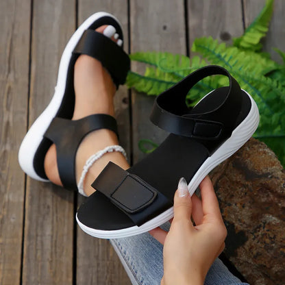 Women's Flat Sandals ⎜ Comfortable Summer Shoes with Velcro Fastener and Soft Sole for Beach & Everyday Wear