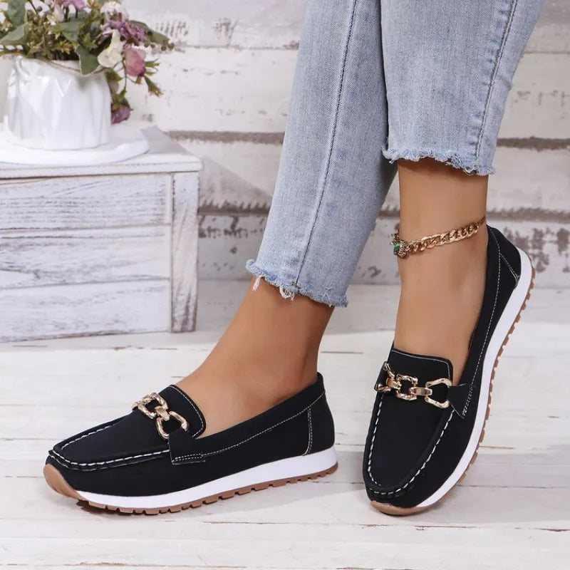 Platform Slip - on Shoes for Women ⎜ Comfortable Slip - on Shoes with Fashionable Chain Appliqué for Everyday Wear and Style