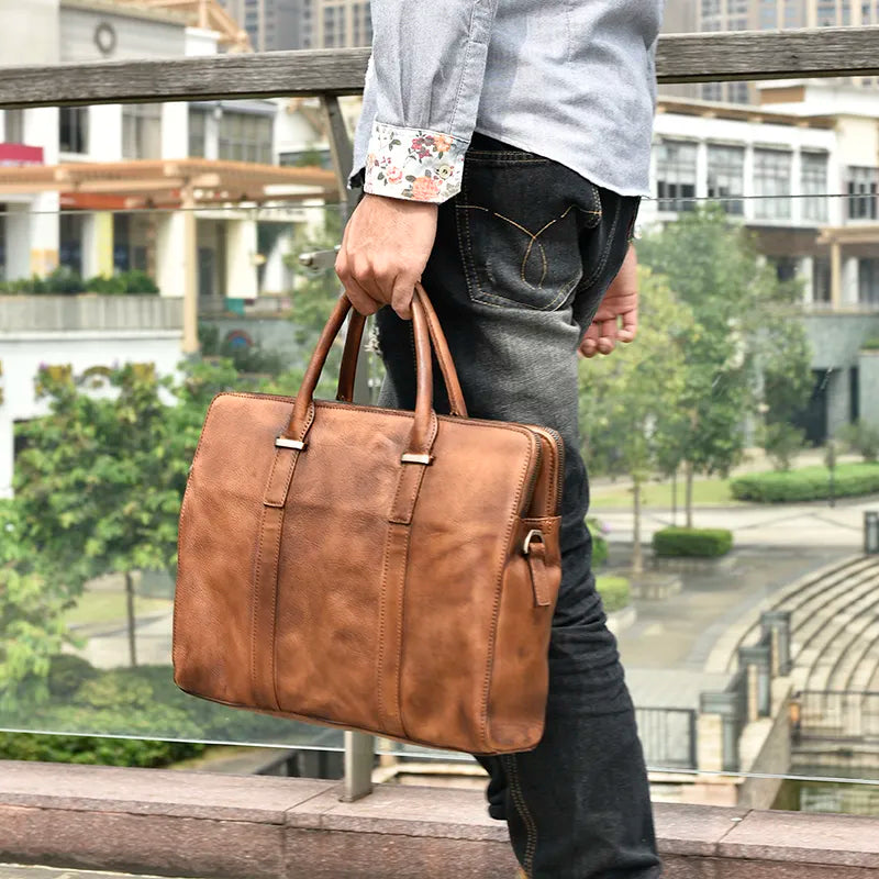Leather Briefcase for Men ⎜ Noble Bag Made From Vegetable - Tanned Leather for Business and Leisure