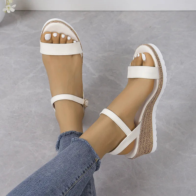 Women's Wedge Sandals with Buckle ⎜ Comfortable Summer Shoes with a Light Sole and Heel for More Comfort