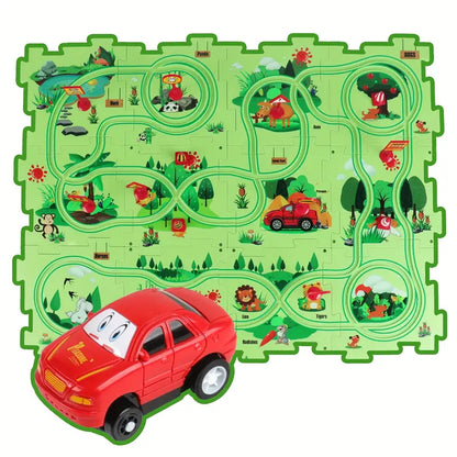 Puzzle Track Play Mat for Kids ⎜ Interactive Floor Game with Connectable Roads for Imaginative Racing Fun