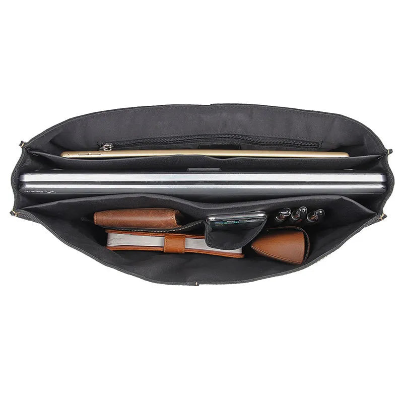 Laptop Bag for Men ⎜ Retro Briefcase Made of Genuine Leather with Practical Compartments and Shoulder Strap