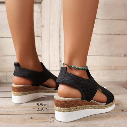 Women's Wedge Sandals ⎜ Comfortable Summer Shoes with Knitted Design and Open Toe for Summer
