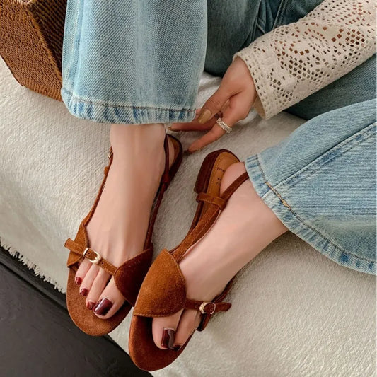 Flat Sandals for Women ⎜ Comfortable Summer Shoes with a Round Toe and Adjustable Strap