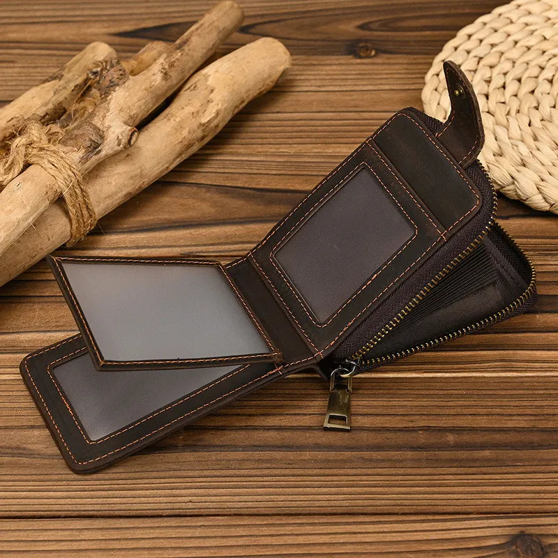 Rfid Card Holder for Men ⎜ Leather Wallet with Zip and Space for Several Card Slots