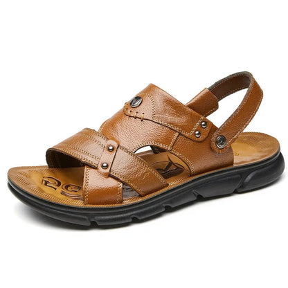 Leather Slippers for Men ⎜ Versatile Beach Sandals for Outdoor Activities
