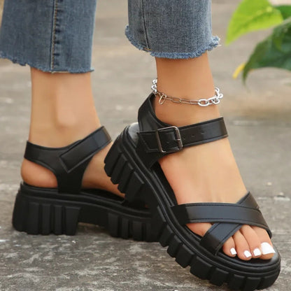 Platform Sandals for Women ⎜ Trendy Summer Shoes with Thick Tread Sole and Adjustable Strap for Comfort