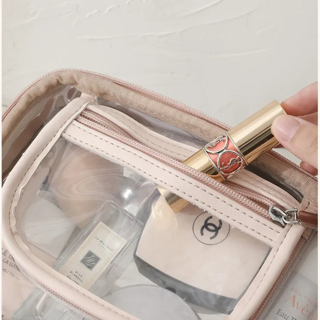 Cosmetics Bag for Women ⎜ Transparent Hard Shell with Zip and Practical Carrying Handle for Travelling