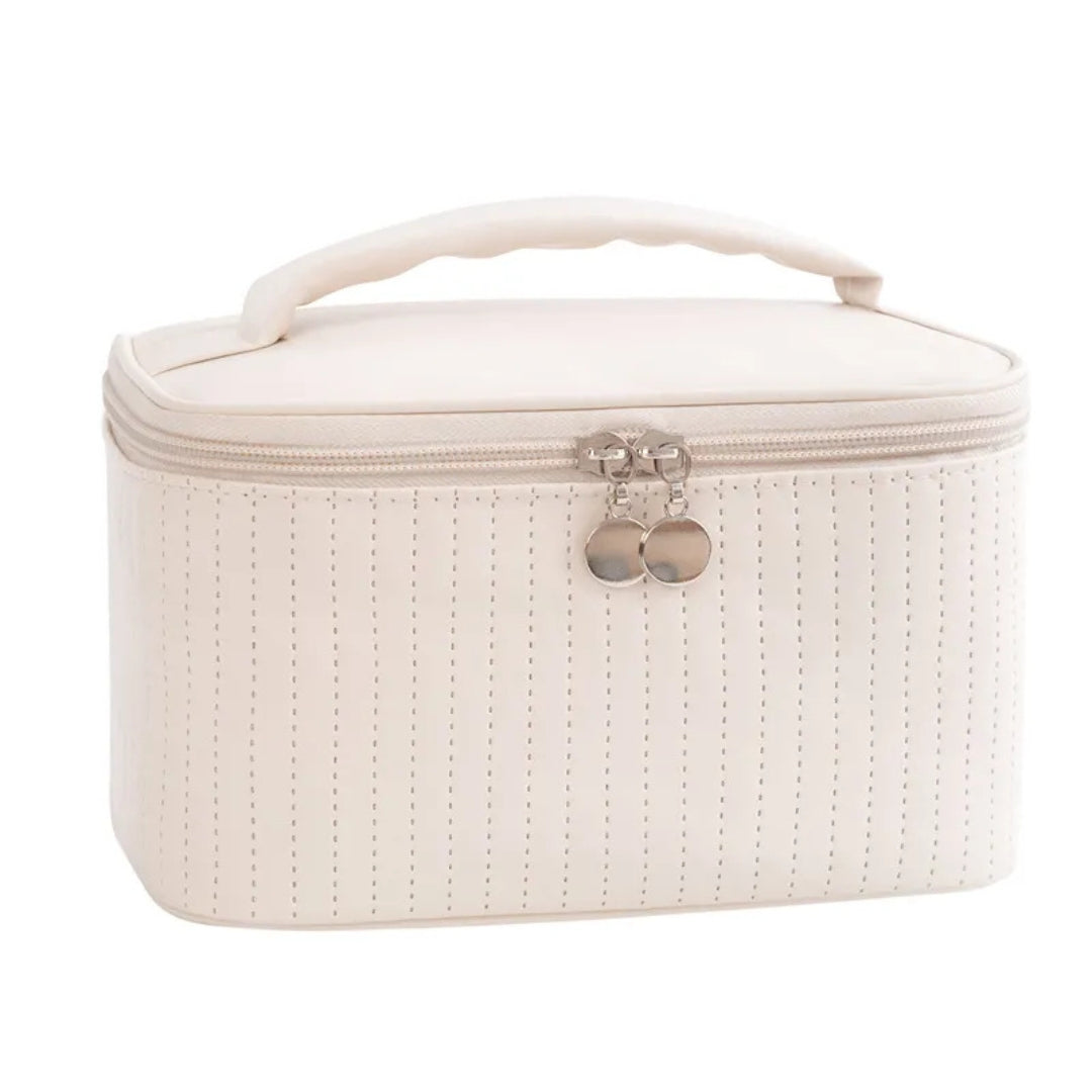 Cosmetics Bag for Women ⎜ Portable Travel Bag with Carrying Handle and Textured Surface for Make - Up