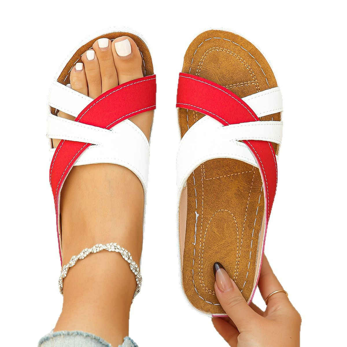 Women's Wedge Loafers with Colour Block Design ⎜ Comfortable Platform Loafers with Cross - Band Look and Wooden Style