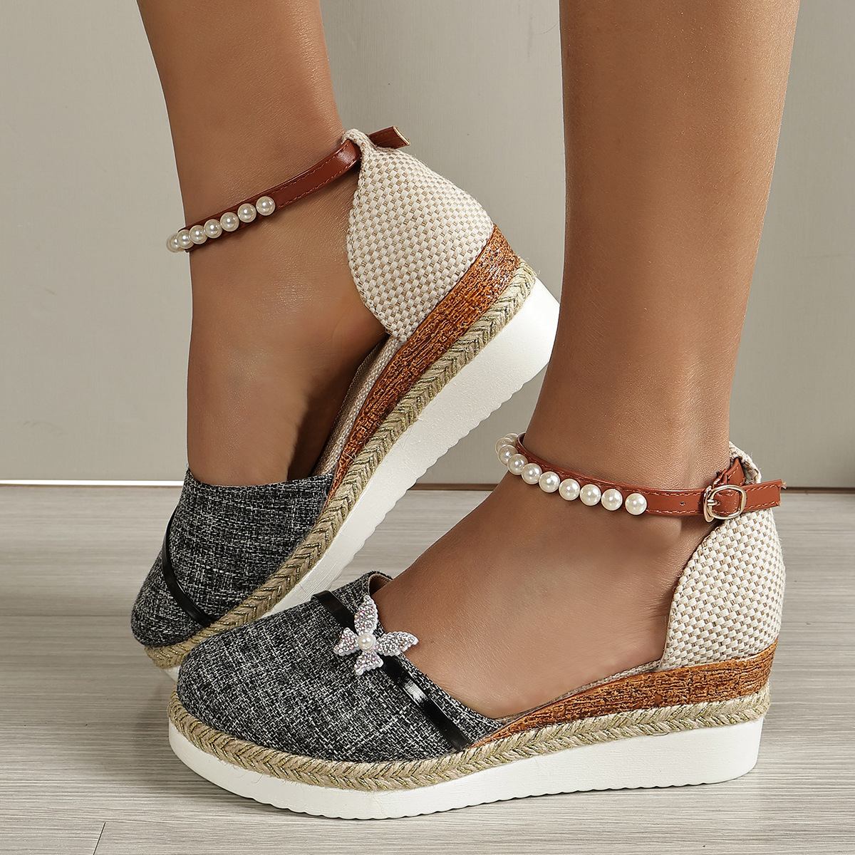 Wedge Heel Sandals for Women ⎜ Comfortable Summer Shoes with Beaded Straps and Braided Sole