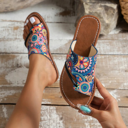 Toe Separator Sandals for Women ⎜ Breathable Summer Shoes with a Colourful Print and Comfortable Outsole