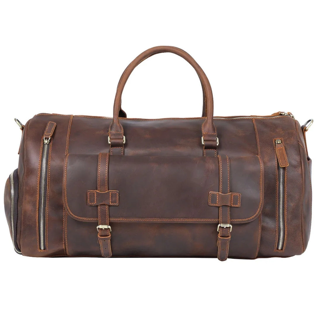 Travel Bag for Men ⎜ Vintage Leather with Large Capacity and Practical Compartments