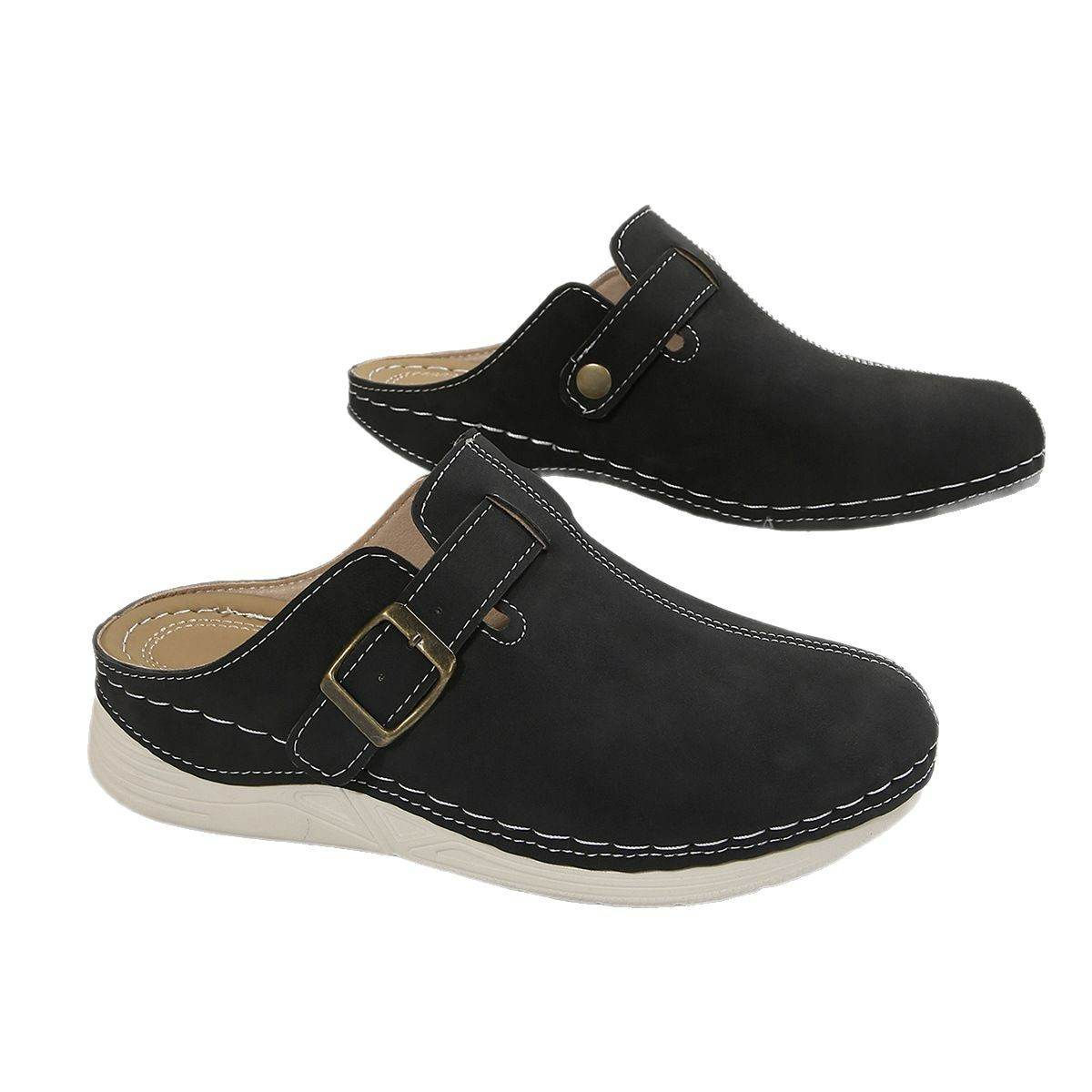 Women's Wedge Slippers with Metal Buckle ⎜ Comfortable Clogs with Latch Fastening and Trendy Design