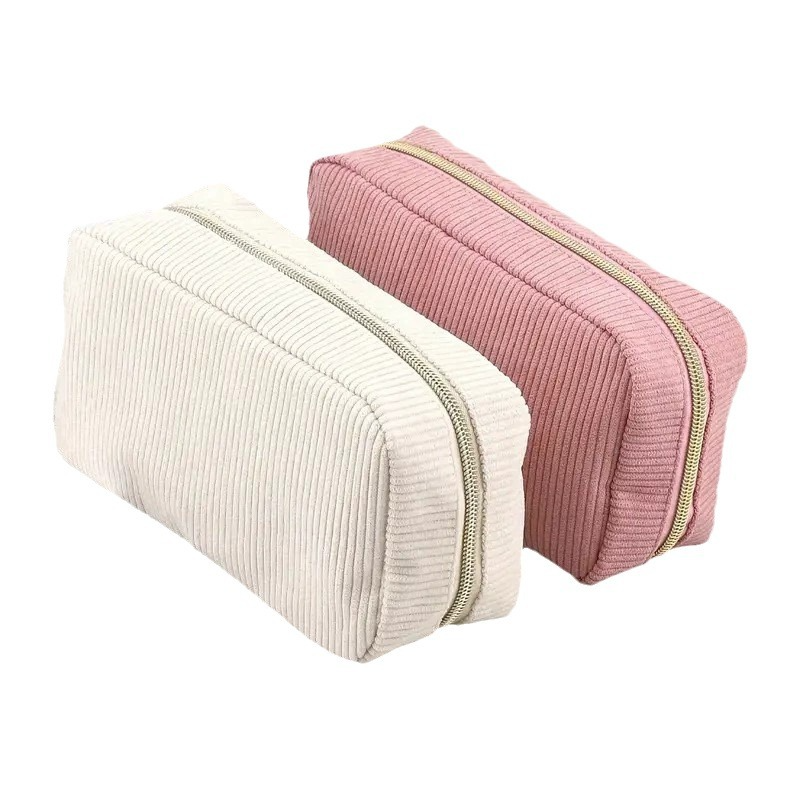 Cosmetics Bag for Women ⎜ Practical Storage Bag Made of Corduroy Fabric with Zip