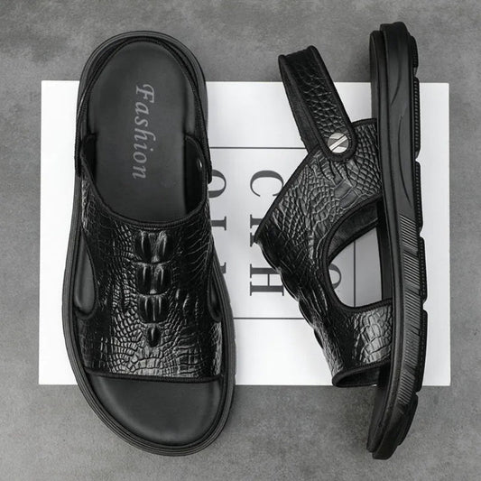 Leather Sandals for Men ⎜ Fashionable European - Style Beach Shoes for Outdoor Use