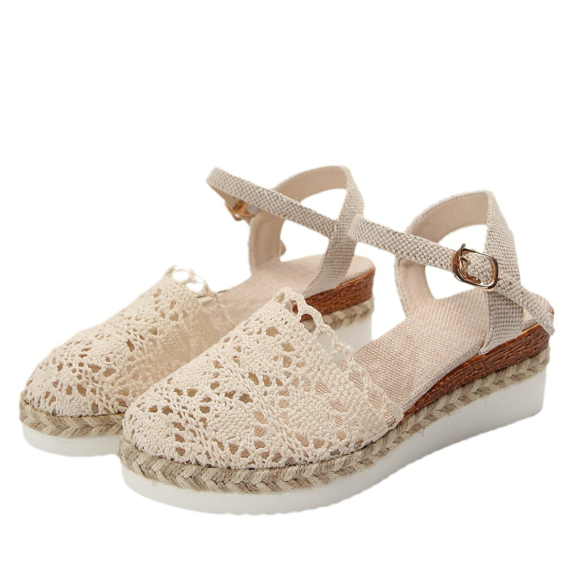 Women's Sandals with Buckle ⎜ Woven Design with Airy Cut - Outs for Summer and Leisure