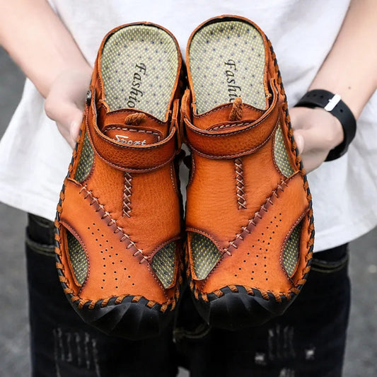 Summer Slip - on Shoes for Men ⎜ Breathable Leather Shoes in Plus Sizes for Beach and Leisure