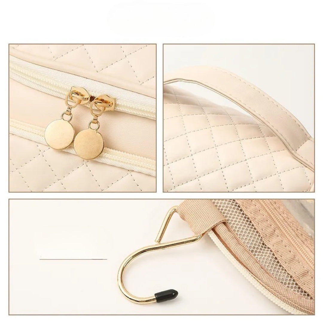 Cosmetics Bag for Women ⎜ Large Capacity with Quilted Surface and Practical Carrying Handle for on the Go