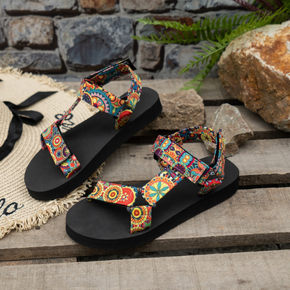 Outdoor Sandals for Women ⎜ Lightweight Summer Shoes with a Flat Sole and Adjustable Velcro Fasteners