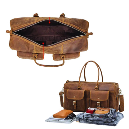 Cowhide Leather Travel Bag for Men ⎜ Robust Leather Travel Bag with Large Capacity