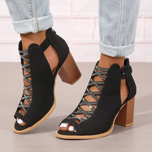 Women's High Heel Sandals ⎜ Elegant Summer Shoes with Block Heel and Fashionable Lacing for Everyday Wear & Events