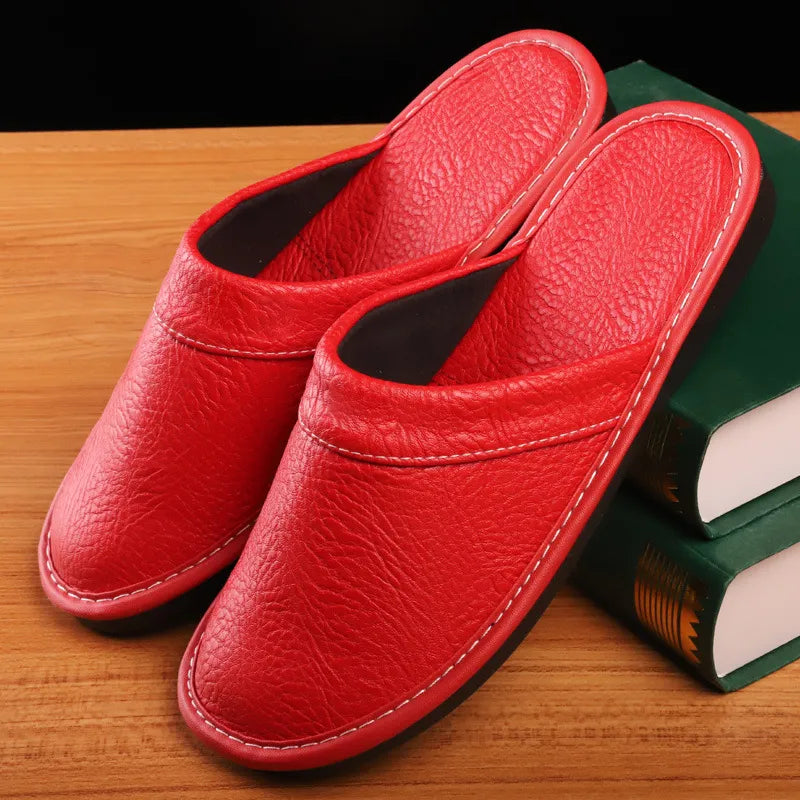 Leather Slippers for Men ⎜ Comfortable Slippers for All Seasons with Non - Slip Soles