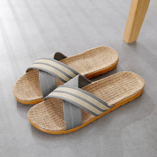 Linnen Slippers for Men ⎜ Comfortable Slippers with a Non - Slip Sole and Breathable Design