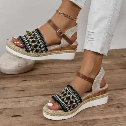 Women's Wedge Sandals with Ankle Strap ⎜ Comfortable Summer Shoes with Flat Soles for Everyday Wear and Plus Sizes