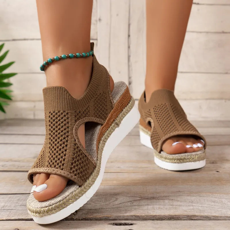 Women's Wedge Sandals ⎜ Comfortable Summer Shoes with Knitted Design and Open Toe for Summer